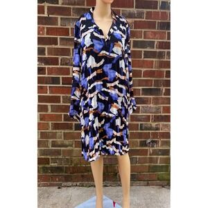 Nine West‎ Multi Color Geo Abstract Print Pleated Collared Dress,Size XXL,Lined